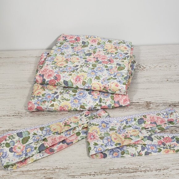 Pair of Laura Ashley Quartet Pastel Floral Curtain Panels with Tiebacks  82 X 84 - Picture 1 of 7